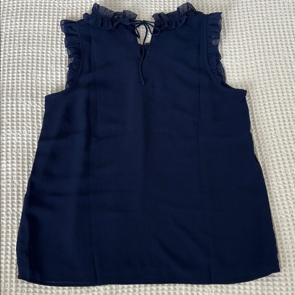 NWT J Crew Navy Blue Ruffle crinkle sleeveless blouse top chiffon size XS - Picture 4 of 8